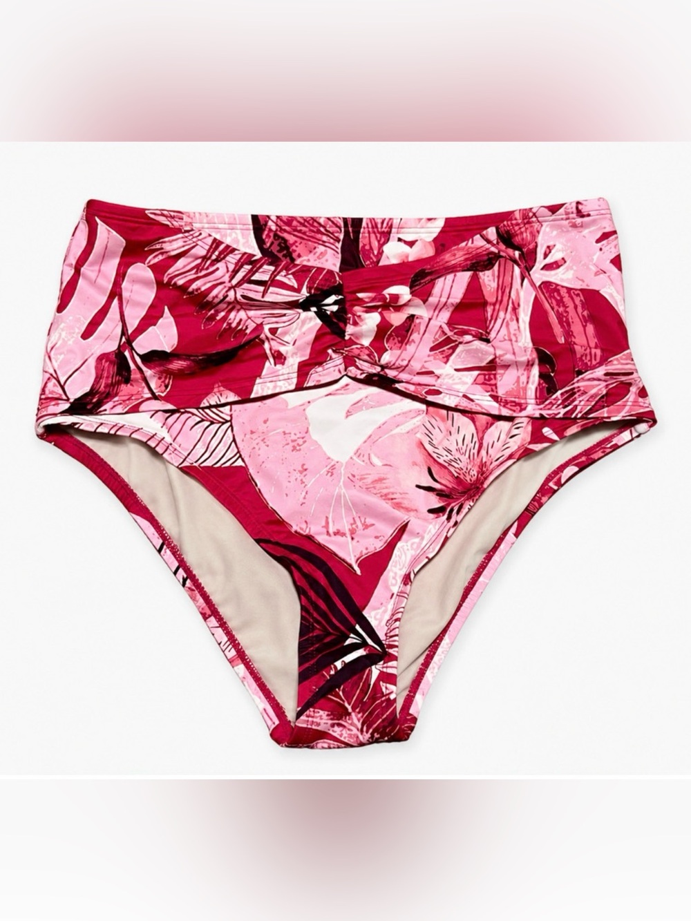 WHITE HOUSE BLACK MARKET PINK LEAVES HIGH WAIST WRAP BIKINI SWIMSUIT BOTTOMS S